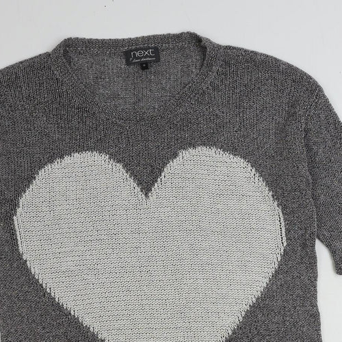 NEXT Womens Grey Scoop Neck Cotton Pullover Jumper Size 10 - Heart