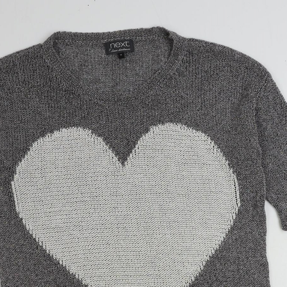 NEXT Womens Grey Scoop Neck Cotton Pullover Jumper Size 10 - Heart