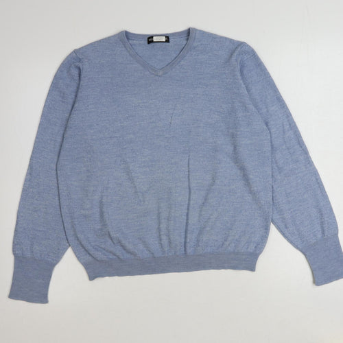 Marks and Spencer Mens Blue V-Neck Acrylic Pullover Jumper Size L Long Sleeve