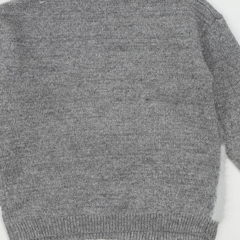 NEXT Girls Grey Round Neck Polyester Pullover Jumper Size 5 Years Pullover - Unicorn