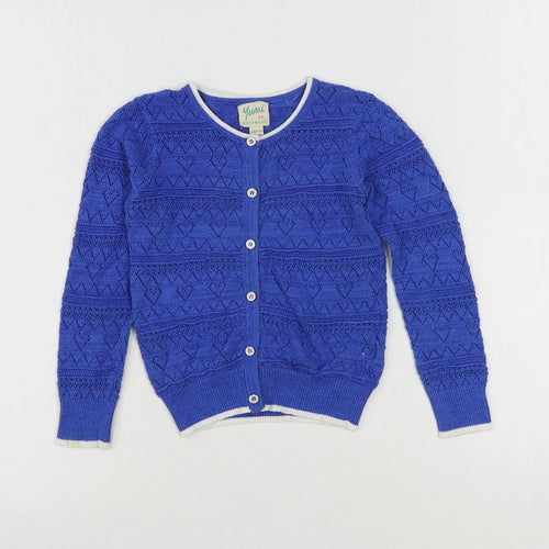 Yumi Girls Blue Round Neck Cotton Cardigan Jumper Size 5-6 Years Button