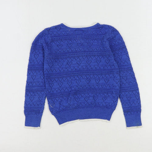 Yumi Girls Blue Round Neck Cotton Cardigan Jumper Size 5-6 Years Button
