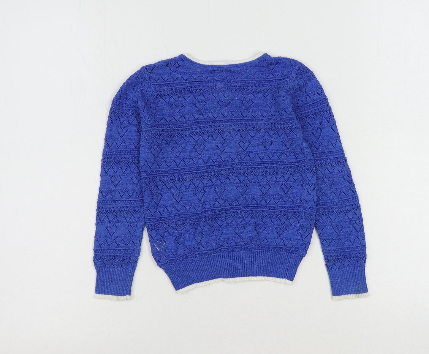 Yumi Girls Blue Round Neck Cotton Cardigan Jumper Size 5-6 Years Button