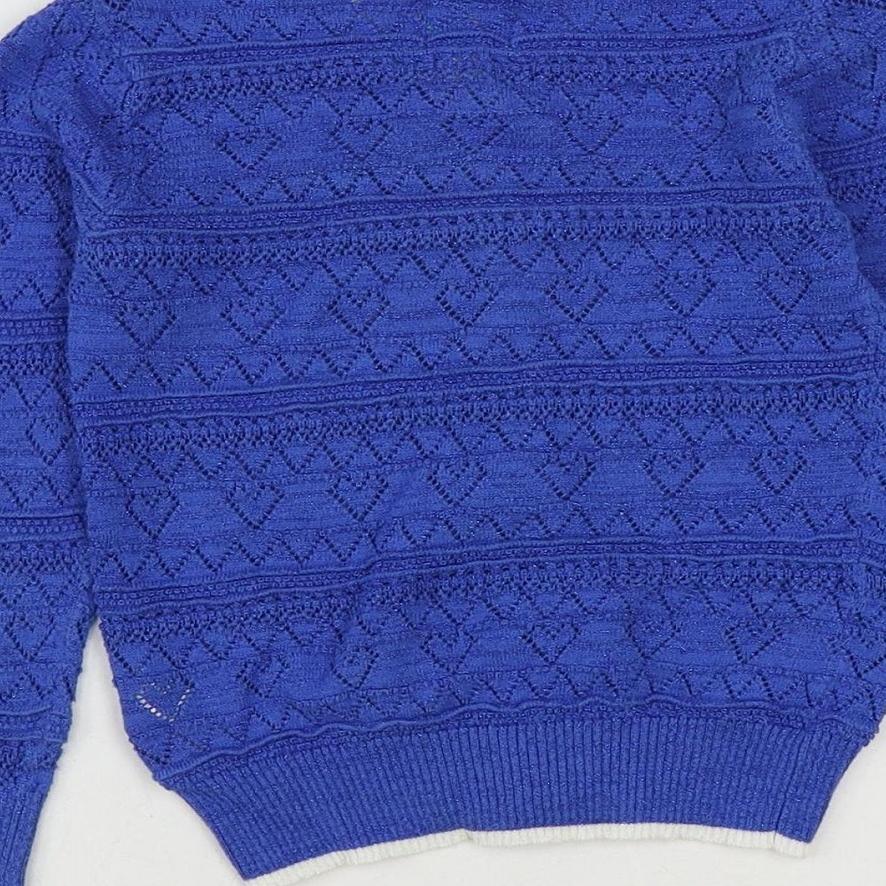 Yumi Girls Blue Round Neck Cotton Cardigan Jumper Size 5-6 Years Button
