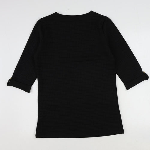 First Avenue Womens Black Polyester Tunic T-Shirt Size S Round Neck