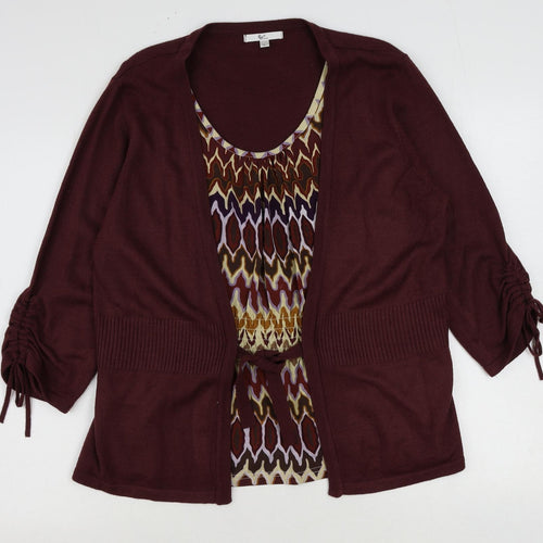 Klass Womens Red Acrylic Basic Blouse Size L Scoop Neck - Cardigan Effect