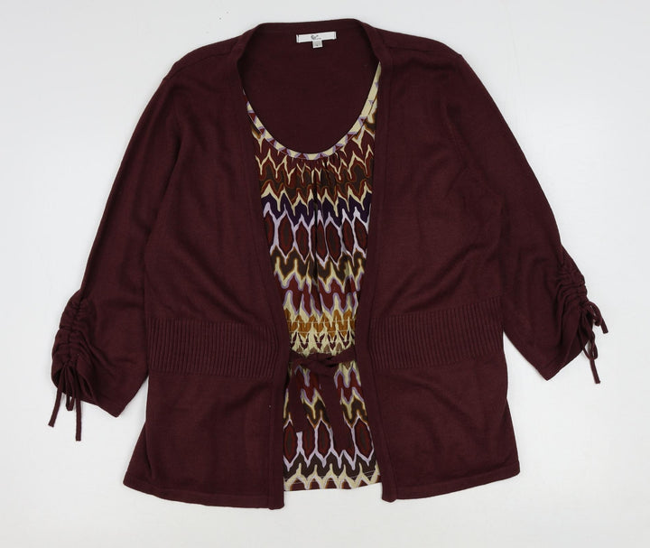 Klass Womens Red Acrylic Basic Blouse Size L Scoop Neck - Cardigan Effect