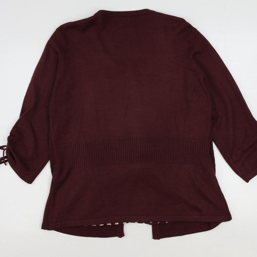 Klass Womens Red Acrylic Basic Blouse Size L Scoop Neck - Cardigan Effect