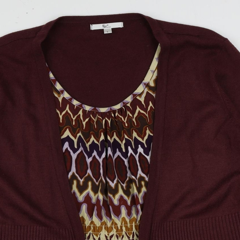 Klass Womens Red Acrylic Basic Blouse Size L Scoop Neck - Cardigan Effect