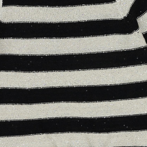 Marks and Spencer Womens Black Round Neck Striped Polyester Pullover Jumper Size 12 - Sequin