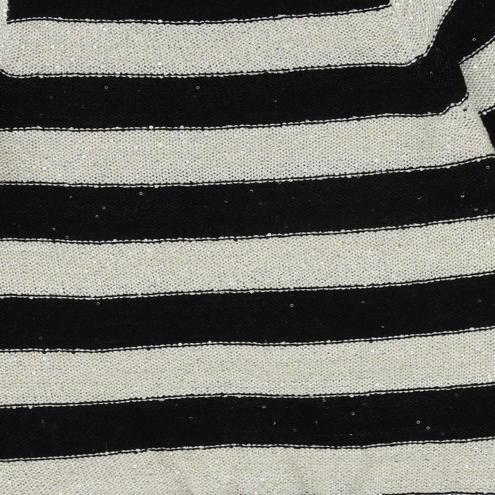 Marks and Spencer Womens Black Round Neck Striped Polyester Pullover Jumper Size 12 - Sequin