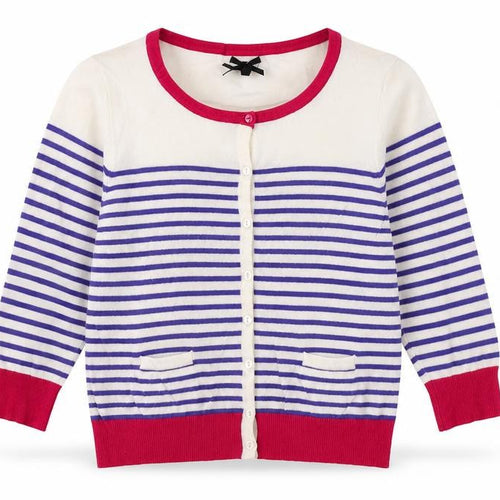 Text Womens Ivory Round Neck Striped Viscose Cardigan Jumper Size M