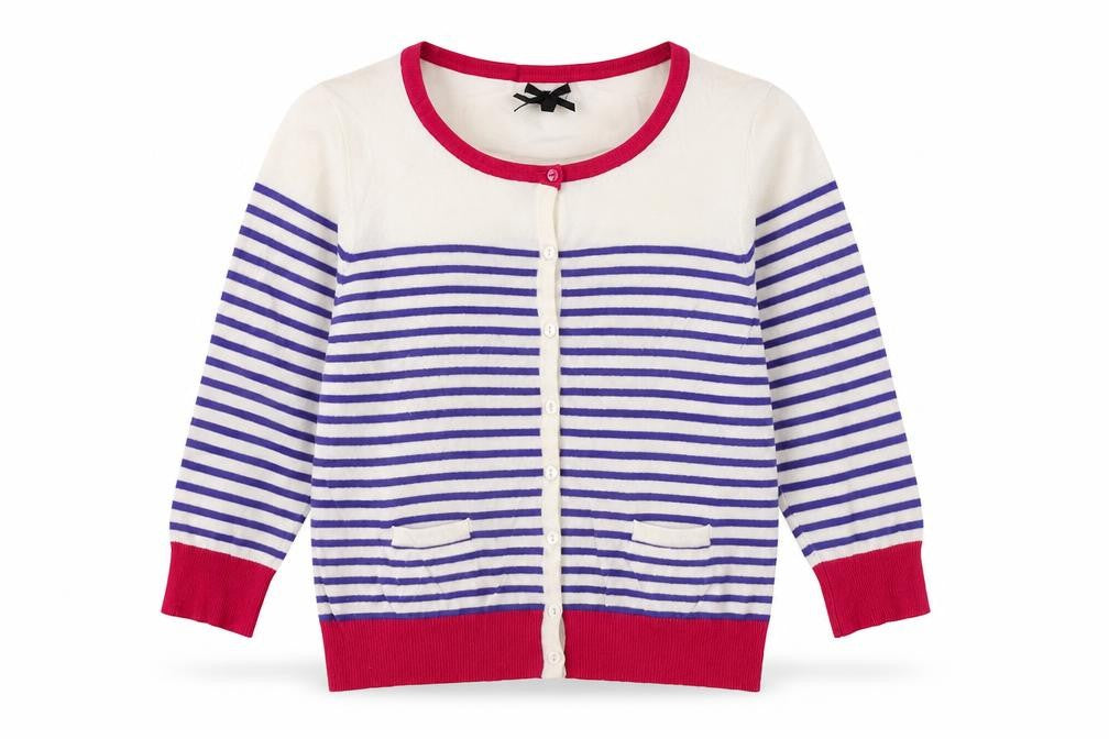 Text Womens Ivory Round Neck Striped Viscose Cardigan Jumper Size M