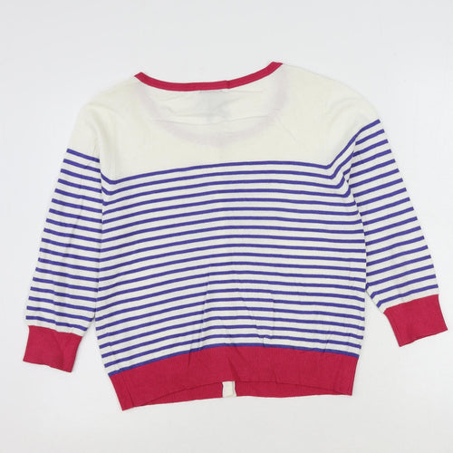 Text Womens Ivory Round Neck Striped Viscose Cardigan Jumper Size M