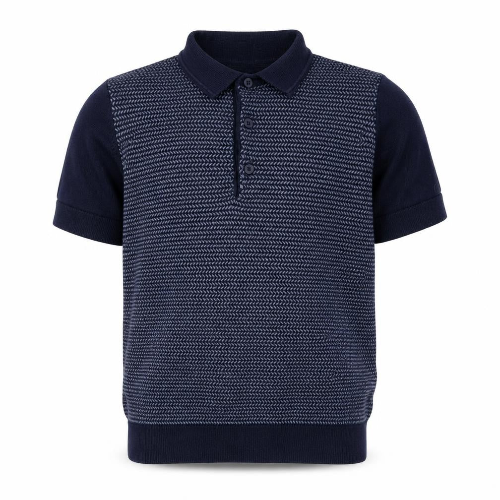 Front view of Next boys’ blue collared cotton jumper, size 11, years button