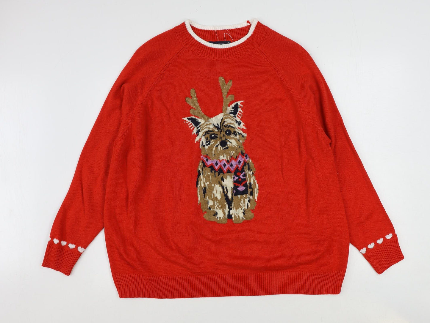 Marks and Spencer Womens Red Round Neck Acrylic Pullover Jumper Size XL - Dog Christmas