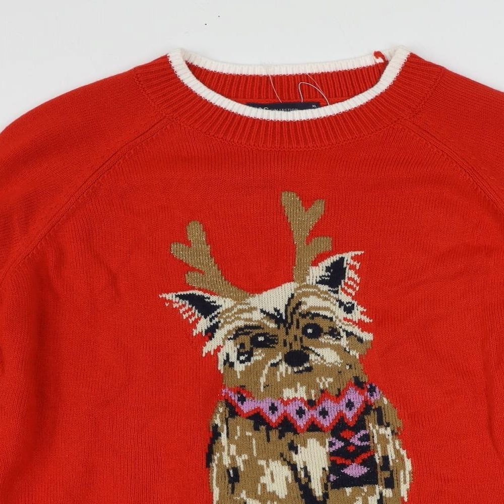 Marks and Spencer Womens Red Round Neck Acrylic Pullover Jumper Size XL - Dog Christmas