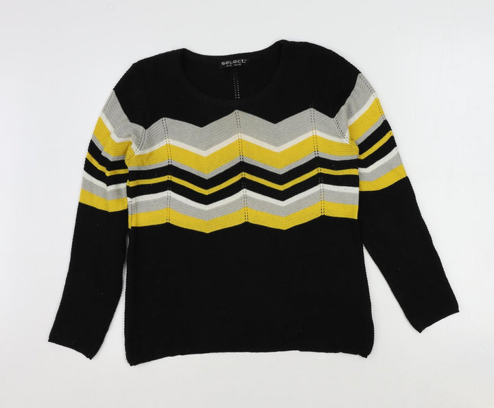 Select Womens Black Round Neck Herringbone Cotton Pullover Jumper Size 12