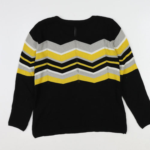 Select Womens Black Round Neck Herringbone Cotton Pullover Jumper Size 12