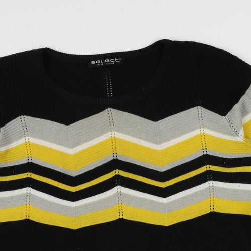 Select Womens Black Round Neck Herringbone Cotton Pullover Jumper Size 12