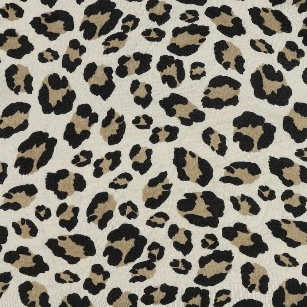Marks and Spencer Womens Beige Round Neck Animal Print Acrylic Pullover Jumper Size 18 - Leopard Print
