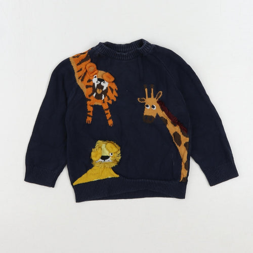 NEXT Boys Blue Round Neck Cotton Pullover Jumper Size 2-3 Years Pullover - Animal