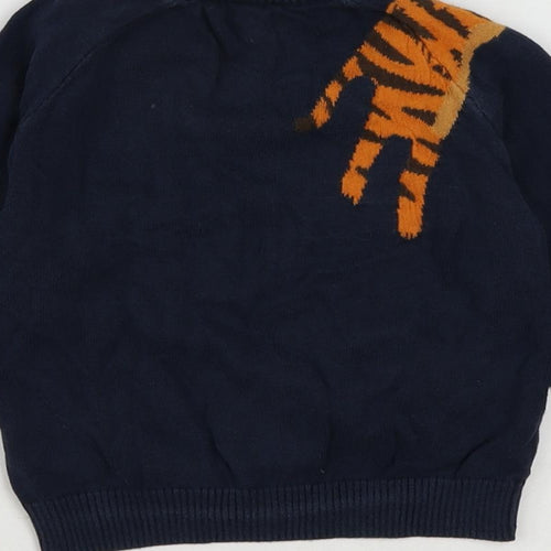 NEXT Boys Blue Round Neck Cotton Pullover Jumper Size 2-3 Years Pullover - Animal