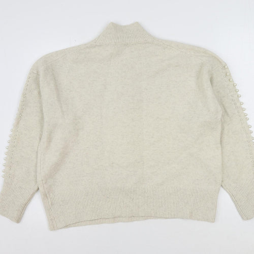 H&M Womens Ivory High Neck Acrylic Pullover Jumper Size M - Beaded
