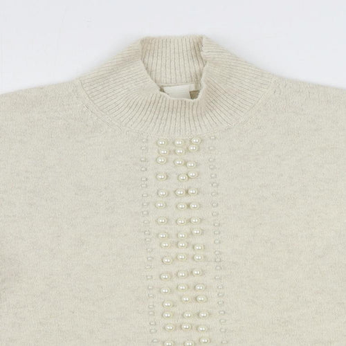 H&M Womens Ivory High Neck Acrylic Pullover Jumper Size M - Beaded