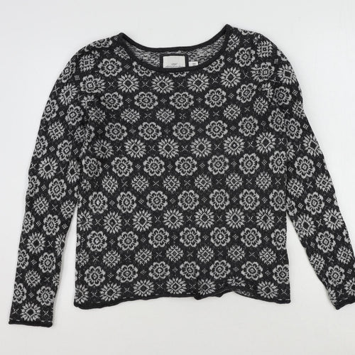H&M Womens Grey Round Neck Geometric Cotton Pullover Jumper Size M