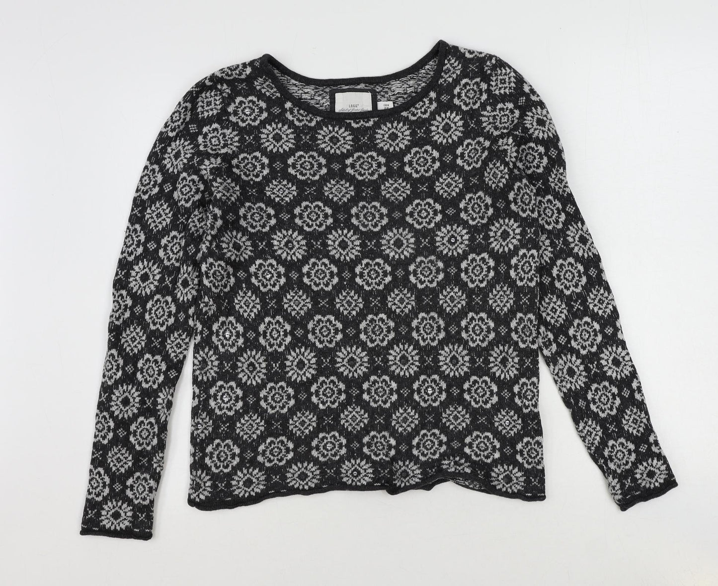 H&M Womens Grey Round Neck Geometric Cotton Pullover Jumper Size M