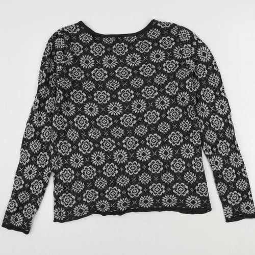 H&M Womens Grey Round Neck Geometric Cotton Pullover Jumper Size M