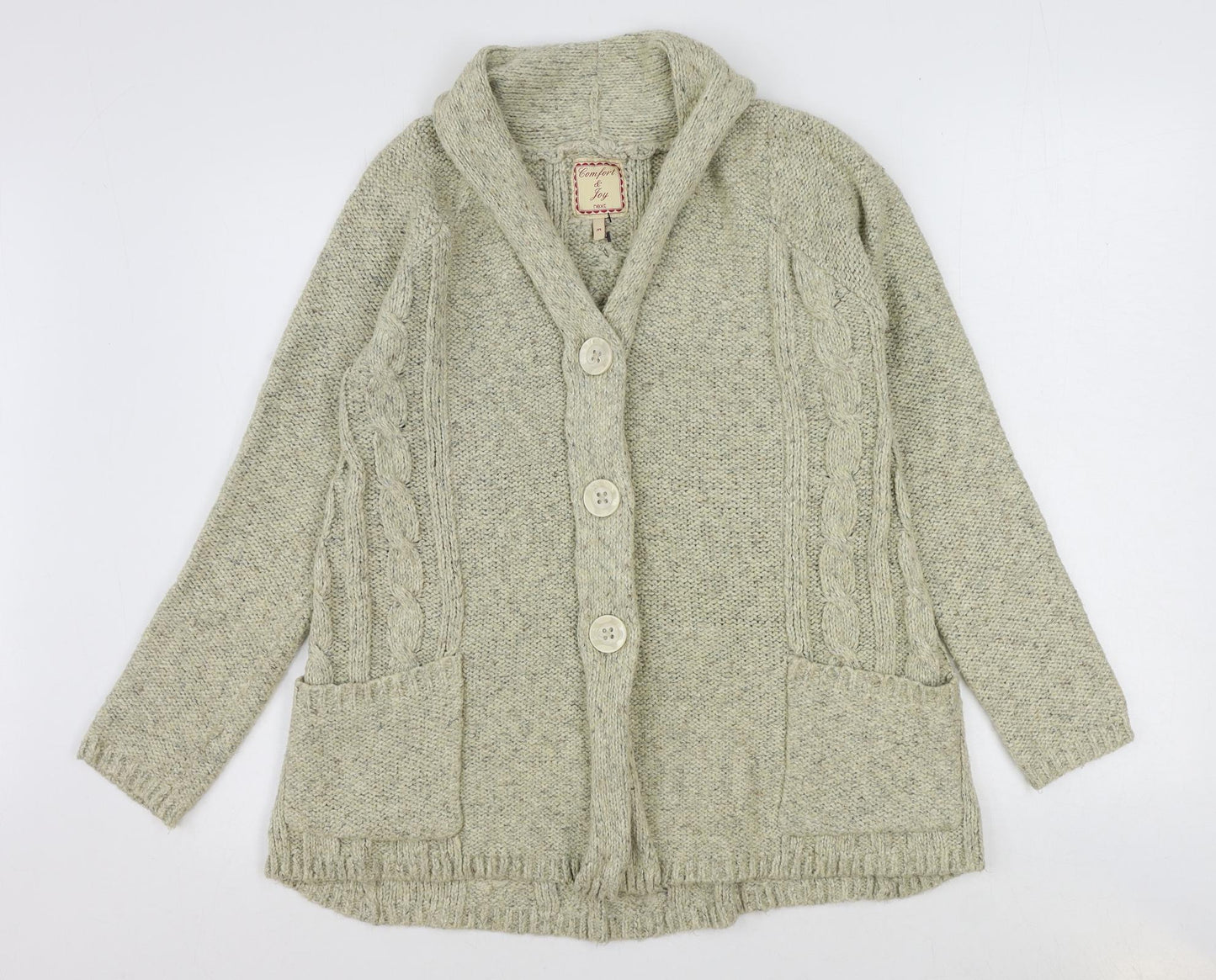 NEXT Womens Beige V-Neck Acrylic Cardigan Jumper Size M