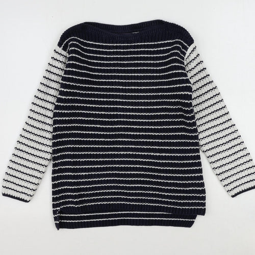 Marks and Spencer Womens Blue Boat Neck Striped Cotton Pullover Jumper Size S