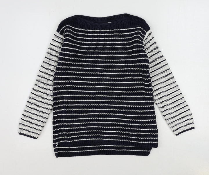 Marks and Spencer Womens Blue Boat Neck Striped Cotton Pullover Jumper Size S