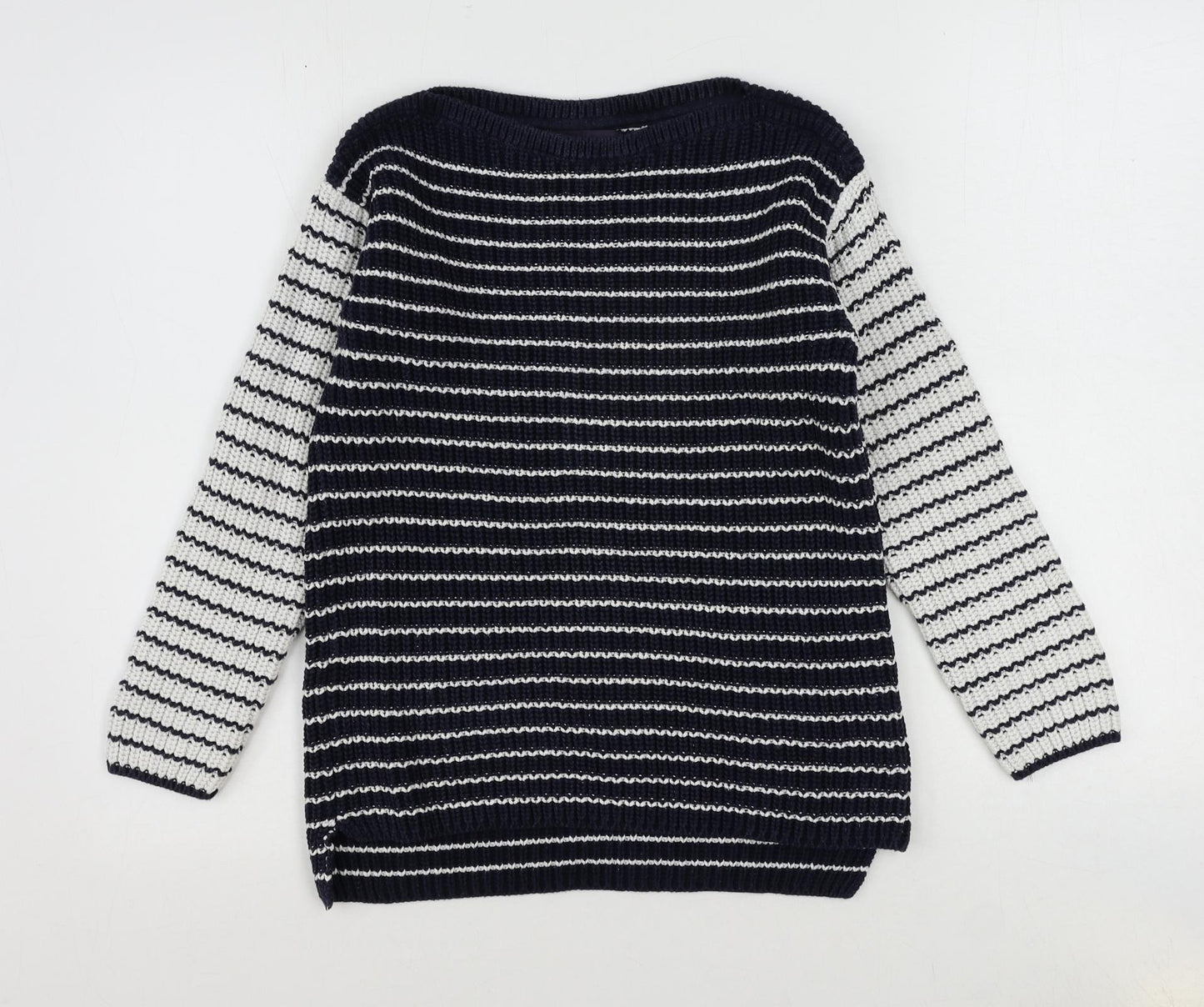 Marks and Spencer Womens Blue Boat Neck Striped Cotton Pullover Jumper Size S
