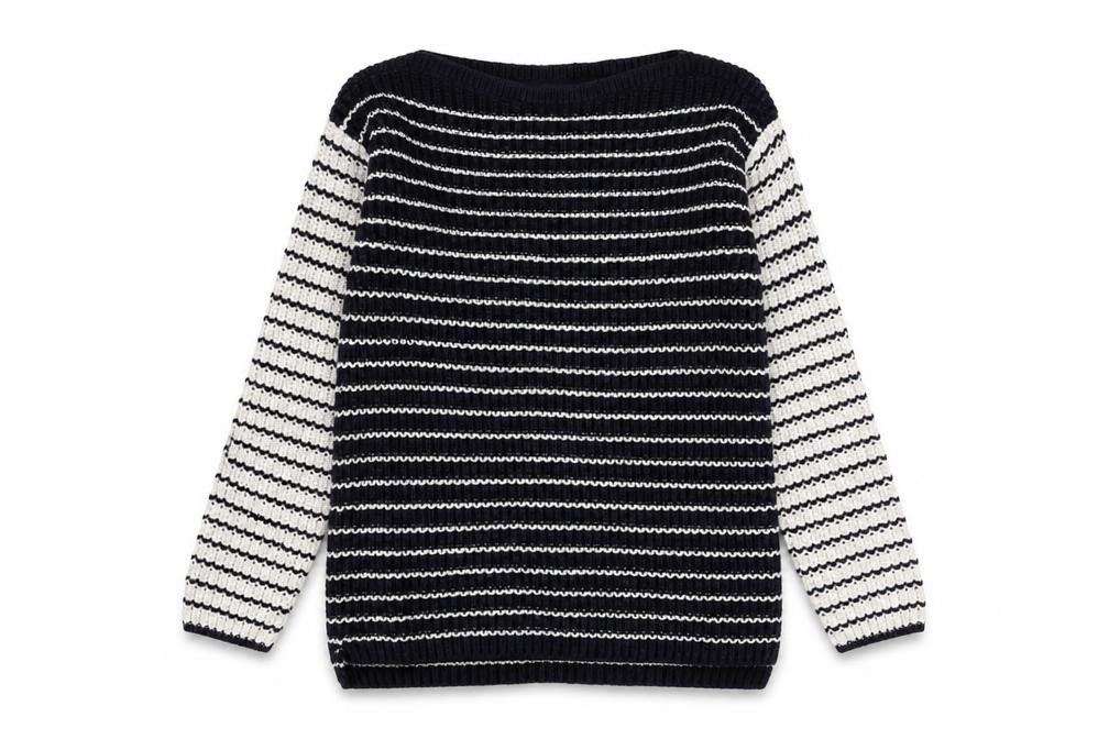 Marks and Spencer Womens Blue Boat Neck Striped Cotton Pullover Jumper Size S