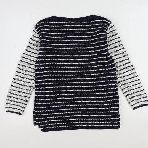 Marks and Spencer Womens Blue Boat Neck Striped Cotton Pullover Jumper Size S
