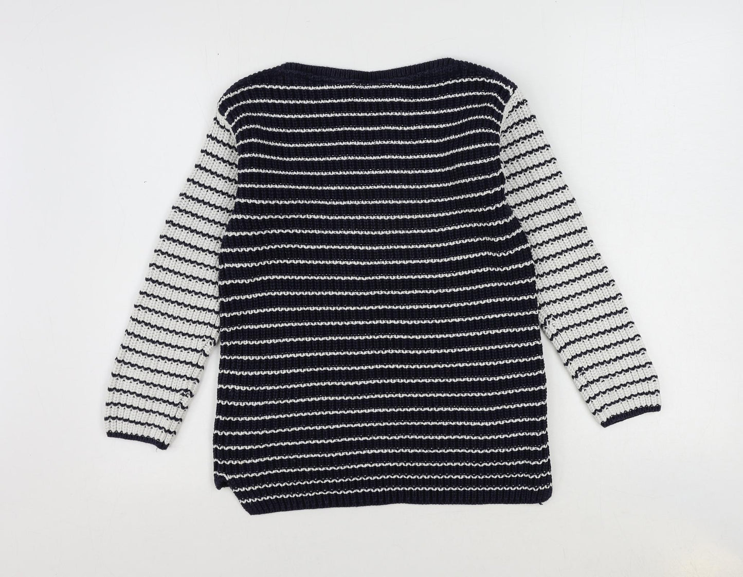 Marks and Spencer Womens Blue Boat Neck Striped Cotton Pullover Jumper Size S