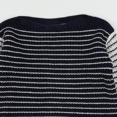 Marks and Spencer Womens Blue Boat Neck Striped Cotton Pullover Jumper Size S