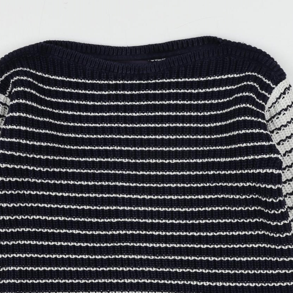 Marks and Spencer Womens Blue Boat Neck Striped Cotton Pullover Jumper Size S