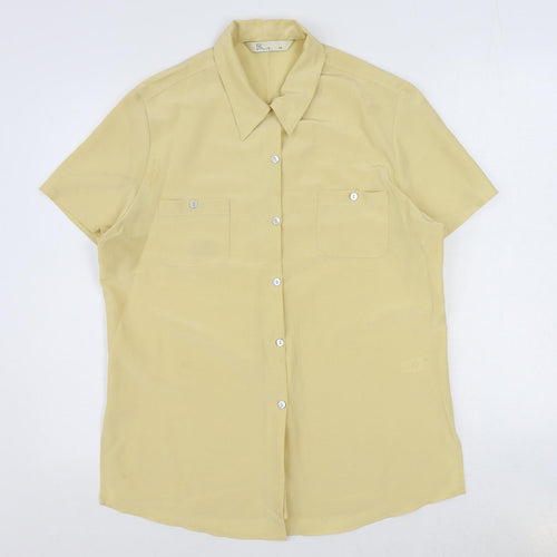 BHS Womens Yellow Polyester Basic Button-Up Size 14 Collared