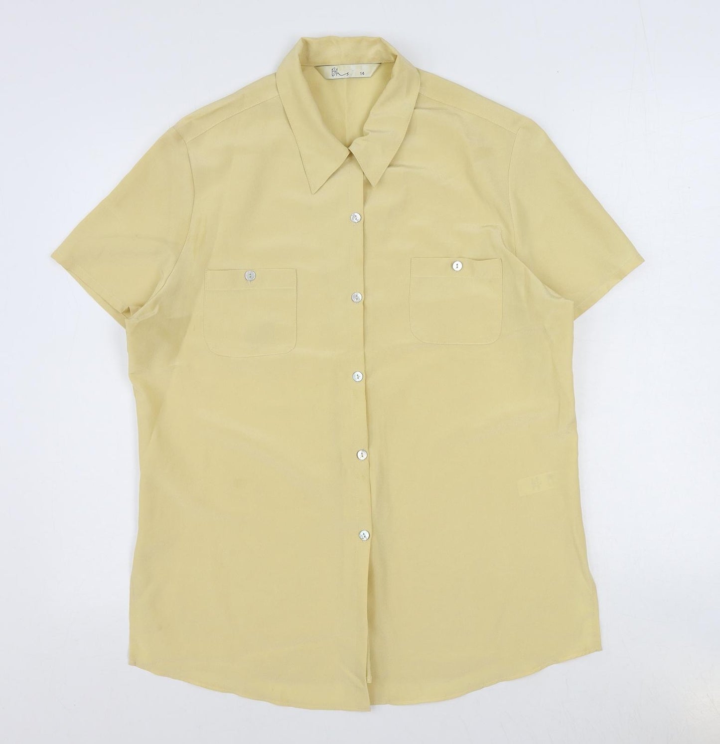 BHS Womens Yellow Polyester Basic Button-Up Size 14 Collared