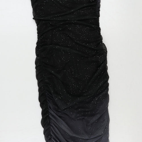 Pink Vanilla Womens Black Polyester Pencil Dress Size 8 Square Neck Pullover - Glitter