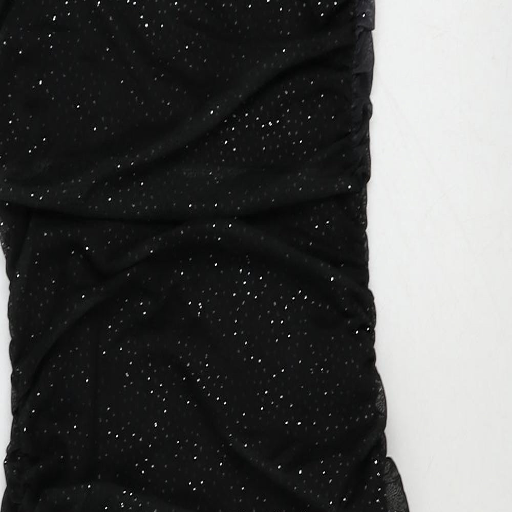 Pink Vanilla Womens Black Polyester Pencil Dress Size 8 Square Neck Pullover - Glitter