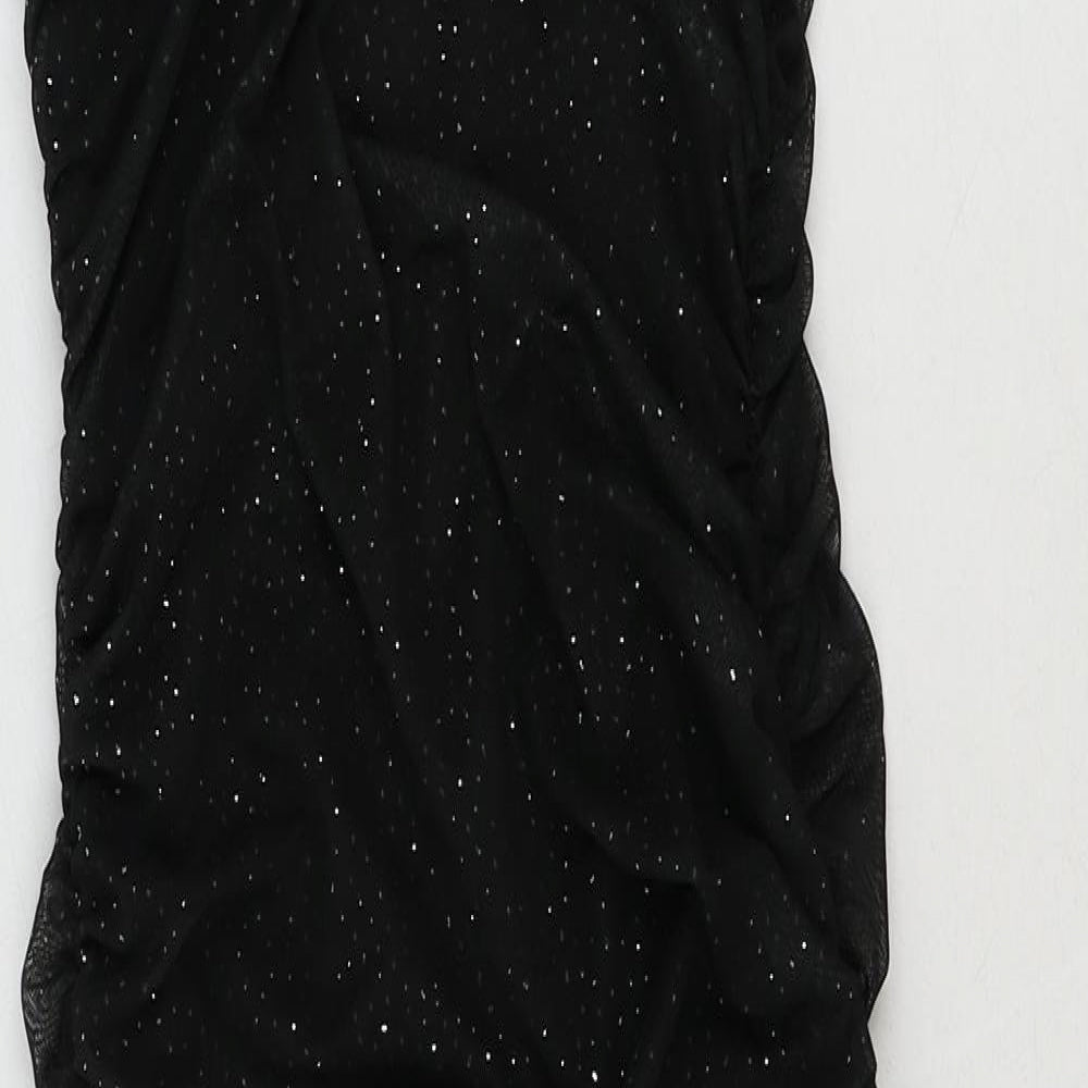 Pink Vanilla Womens Black Polyester Pencil Dress Size 8 Square Neck Pullover - Glitter