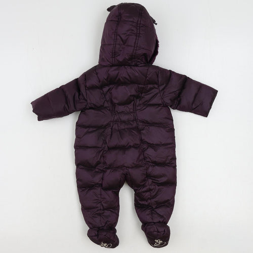 Ted Baker Girls Purple Puffer Jacket Snowsuit Size 0-3 Months Zip - Faux Fur Trim
