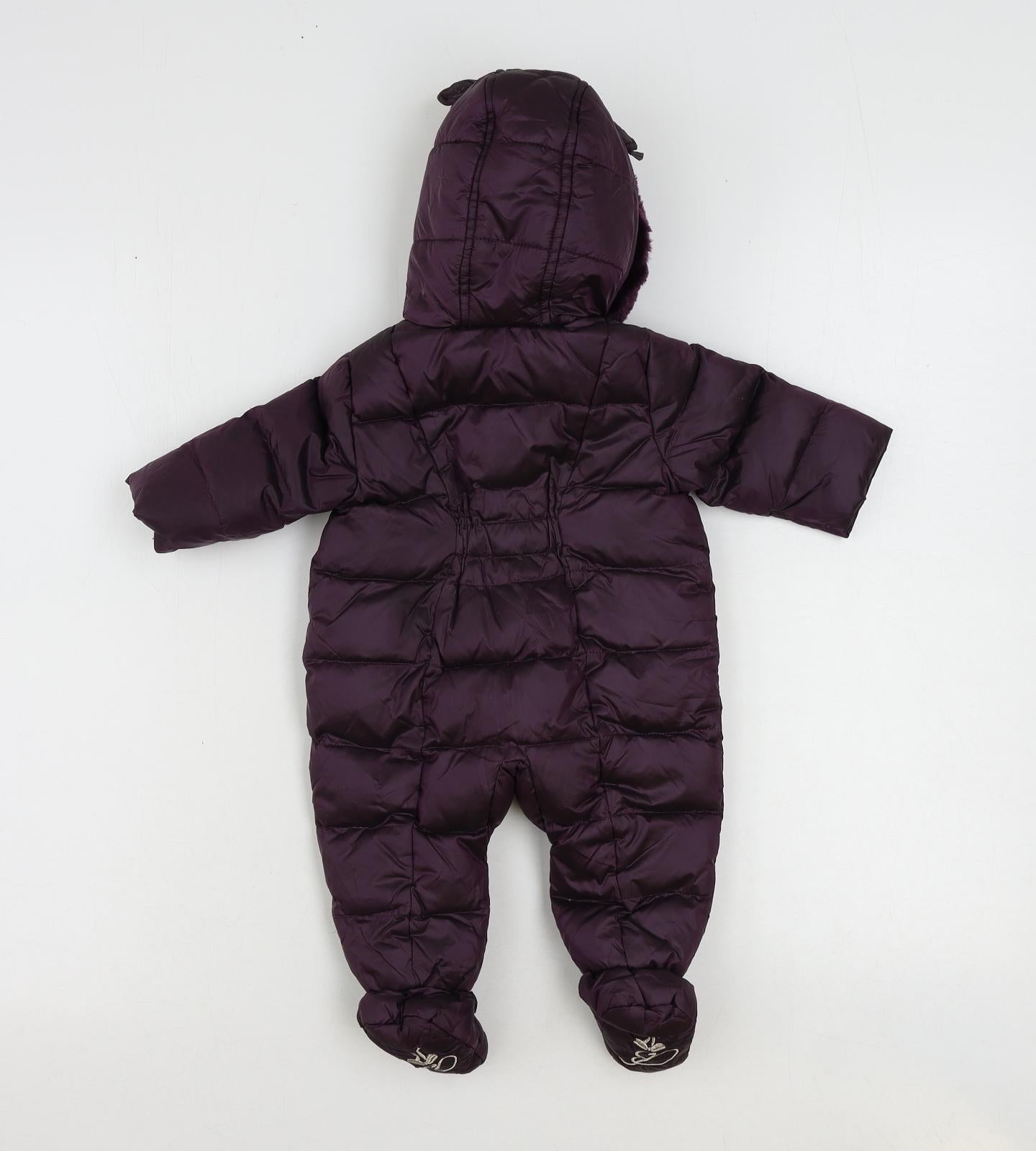 Ted Baker Girls Purple Puffer Jacket Snowsuit Size 0-3 Months Zip - Faux Fur Trim