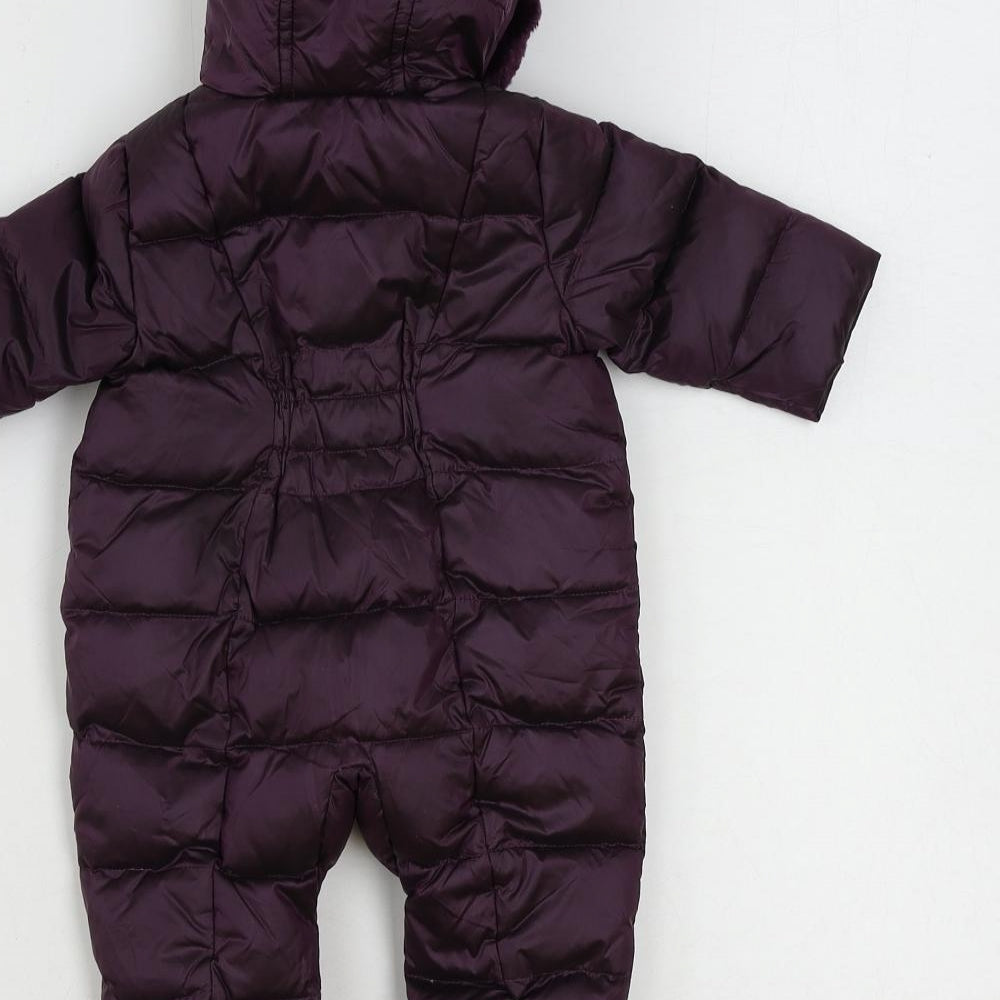 Ted Baker Girls Purple Puffer Jacket Snowsuit Size 0-3 Months Zip - Faux Fur Trim
