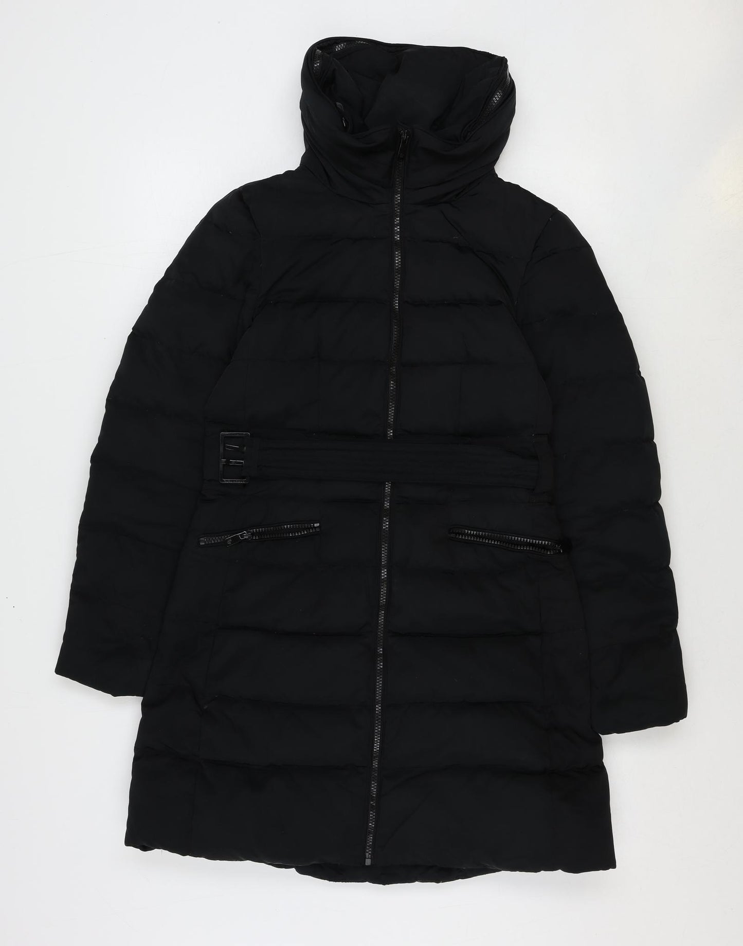 Zara Womens Black Puffer Jacket Coat Size S Zip
